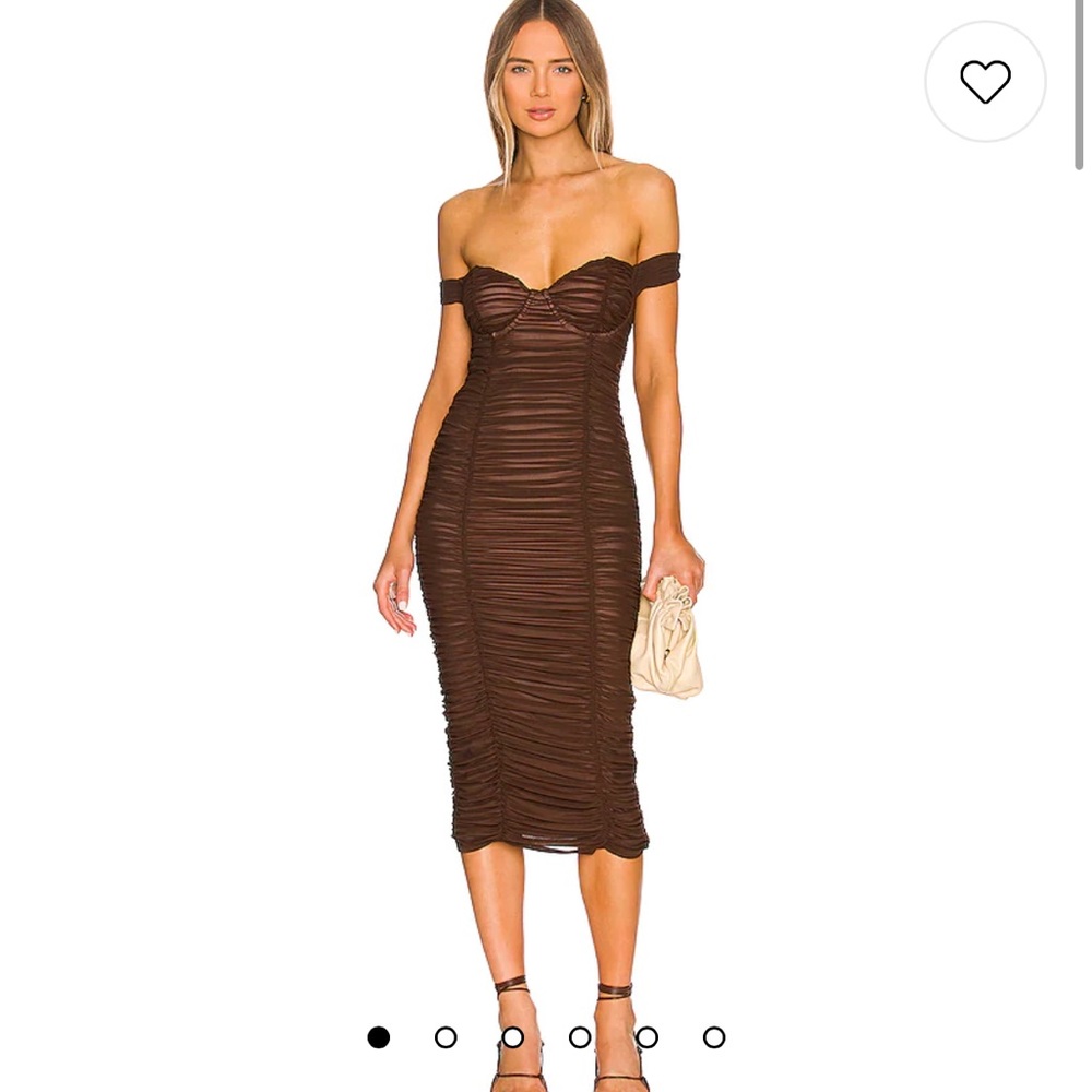 REVOLVE Brown Off-Shoulder Midi Dress